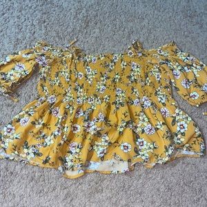 Off-the-shoulder gold floral top